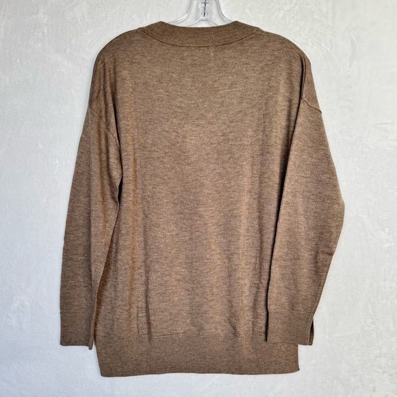 TREASURE & BOND Relaxed V Neck Sweater XS Brown Drop Shoulder High Low Tunic New - Picture 6 of 15